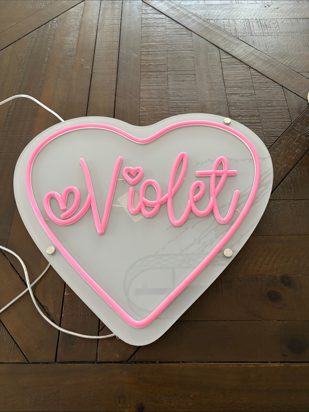 personalized light up heart name VIOLET plug in hanging light pink